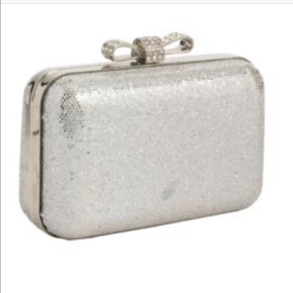 SILVER CLUTCH WITH SPARKLE BOW NWT